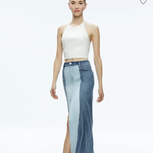 This is an Alice + Olivia Rye two-tone denim maxi skirt NWT size 25 - Picture 5 of 9
